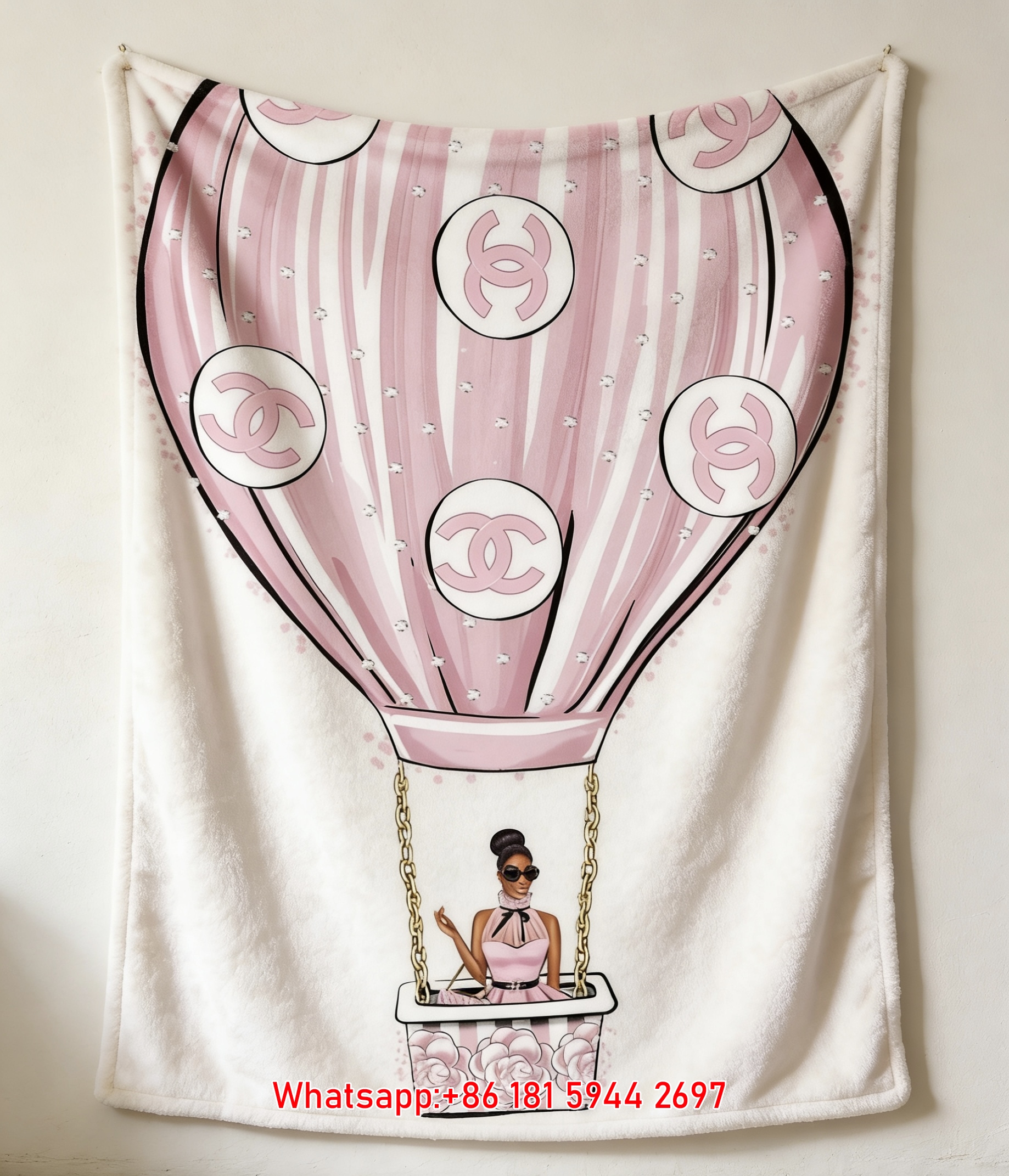 Chanel Style Pink Hot Air Balloon Flannel Throw Blanket IMG_7371